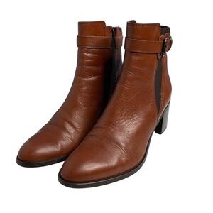 Coach and Four whiskey brown all leather buckle detail almond toe booties 7.5 M